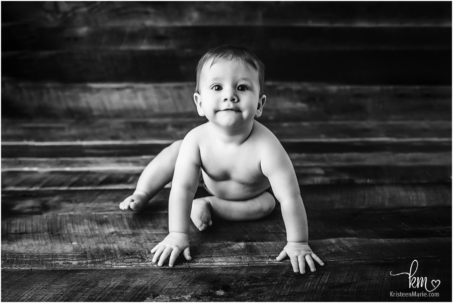 black and white image of boy's sitter session from KristeenMarie Photography