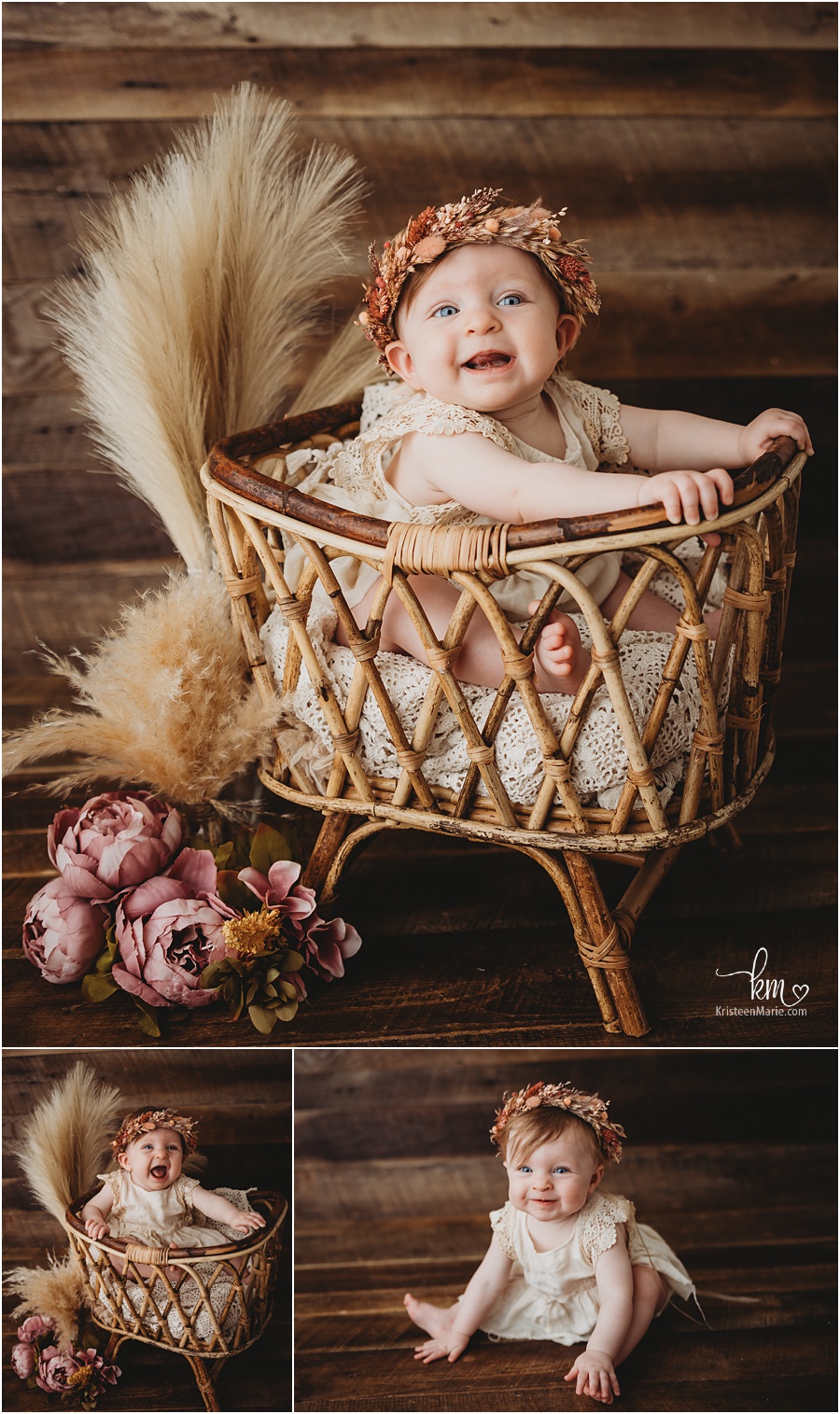 Boho girl in basket with floral headband - Indianapolis photography by KristeenMarie