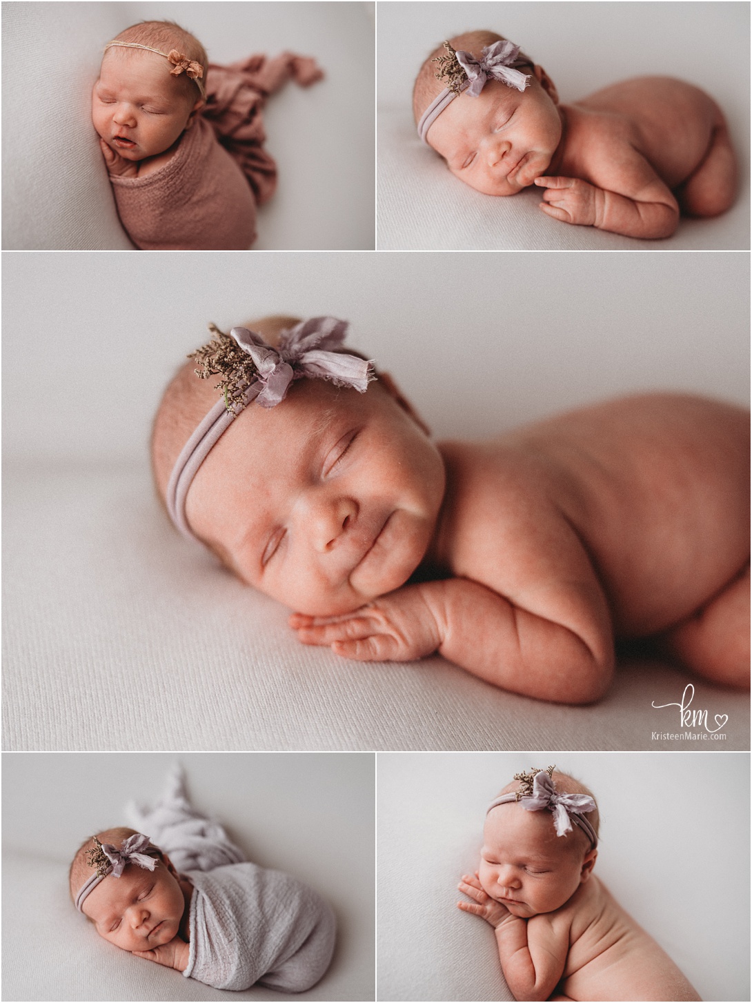 Noblesville newborn photography - sleeping poses on white backdrop