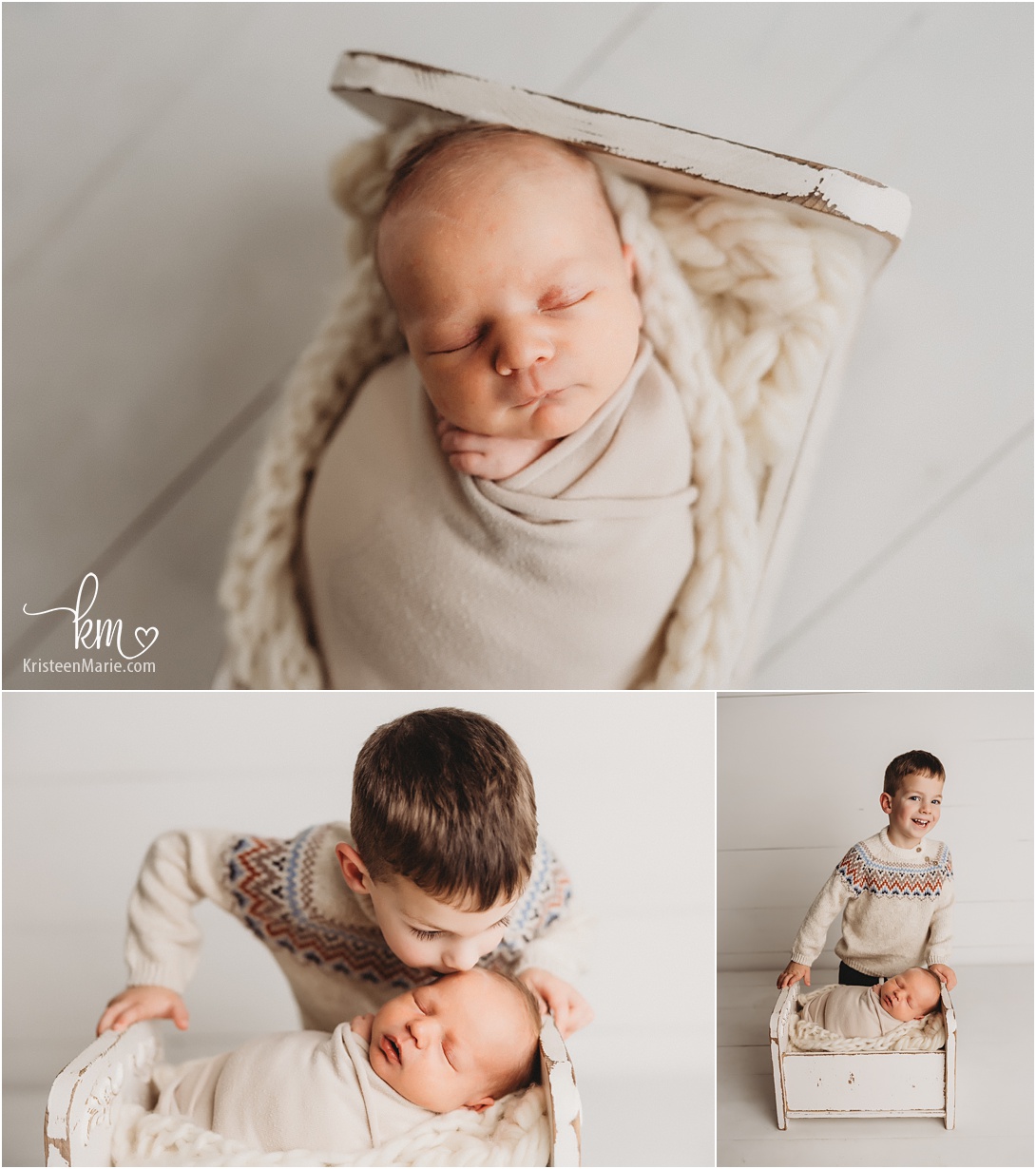 newborn baby boy and big brother - all in neutral tones