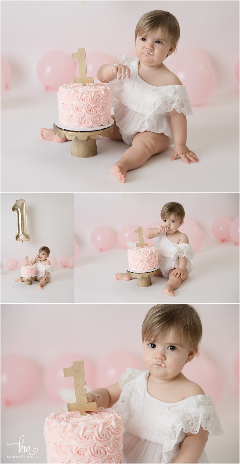 The Charm of Simplicity: A Soft Pink and Gold Cake Smash Session ...