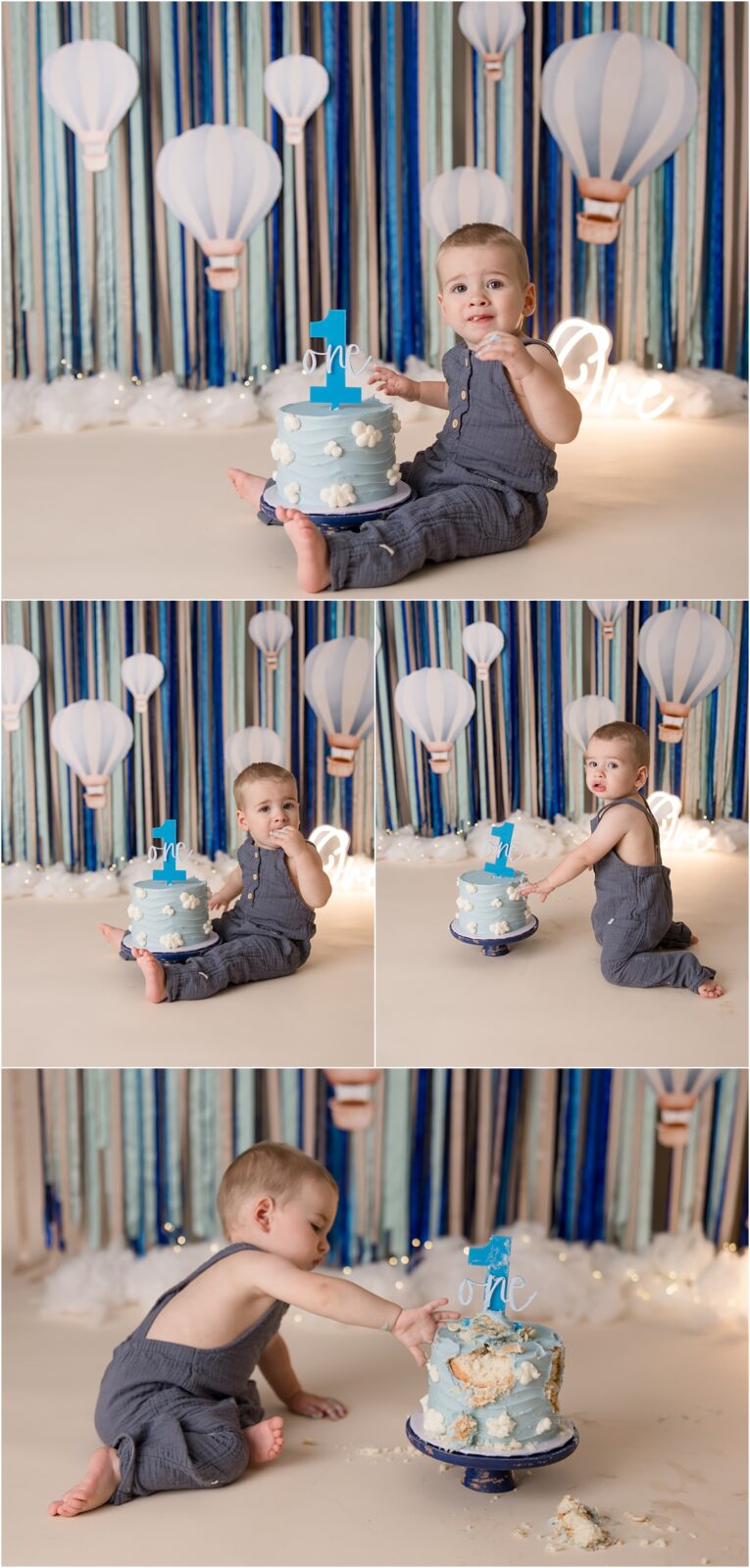 Blue Hot Air Balloon Cake Smash Photography - Indianapolis Child and ...