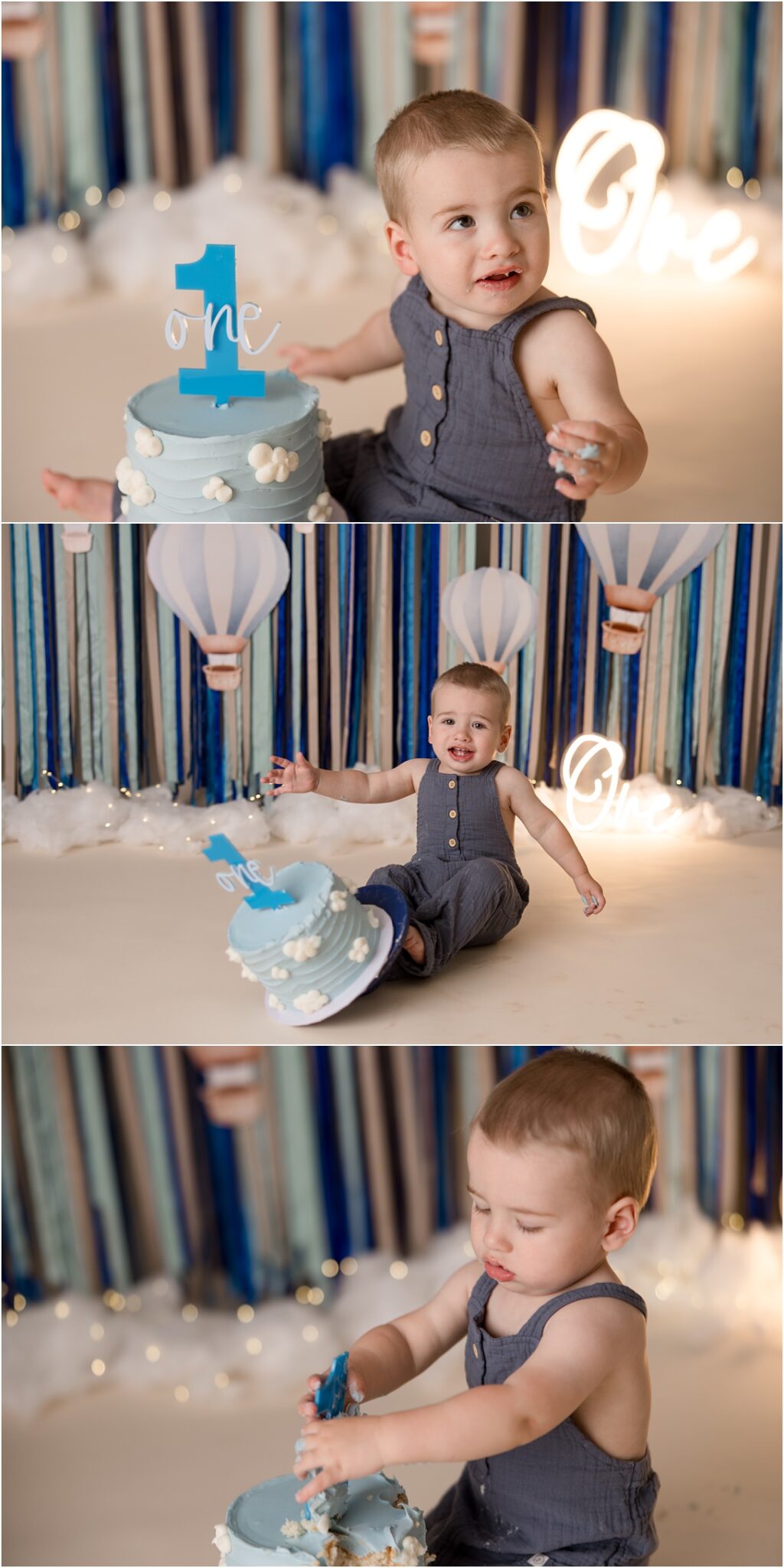 Blue Hot Air Balloon Cake Smash Photography - Indianapolis Child and ...
