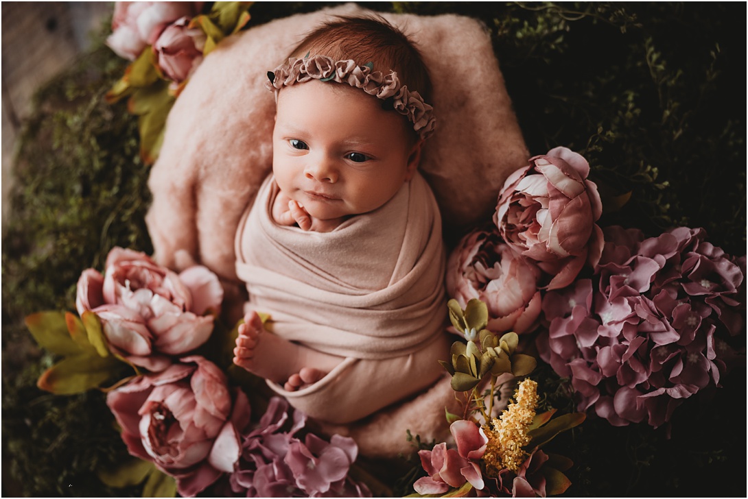 newborn girl in flower - Indianapolis newborn photography