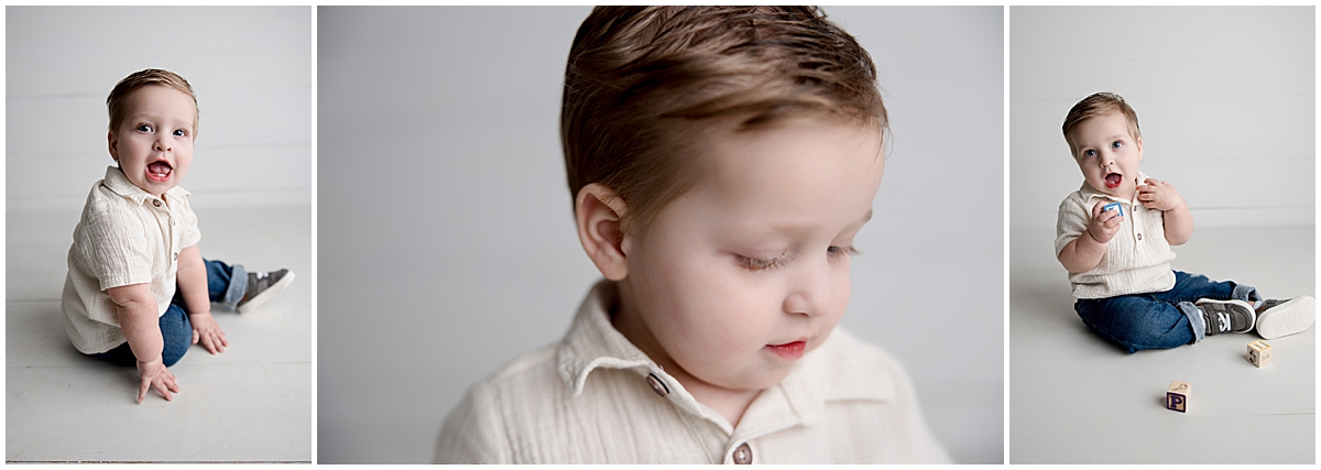 1 year old boy having studio pictures taken