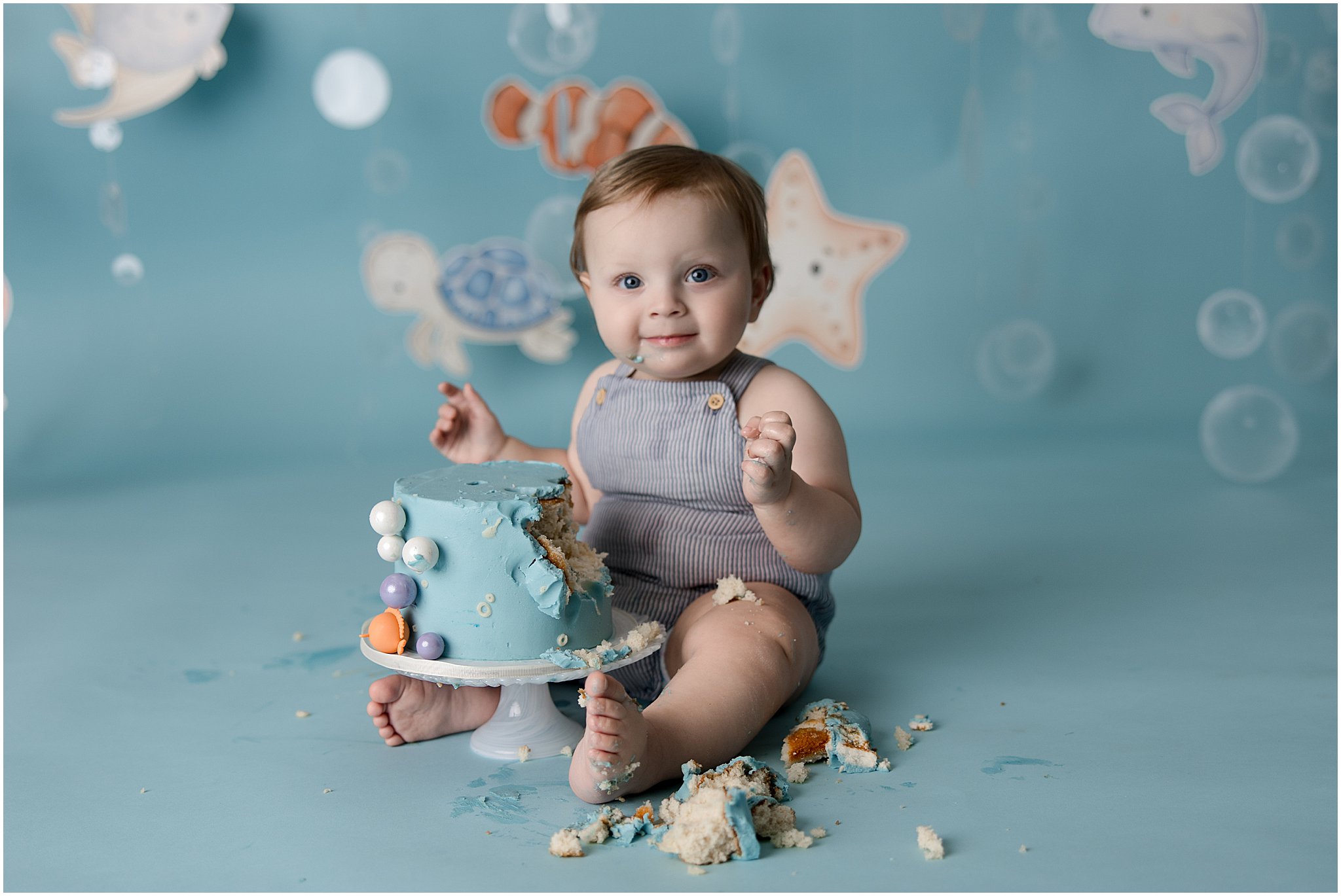 Under the sea 1st birthday cake smash session - Indianapolis photographer