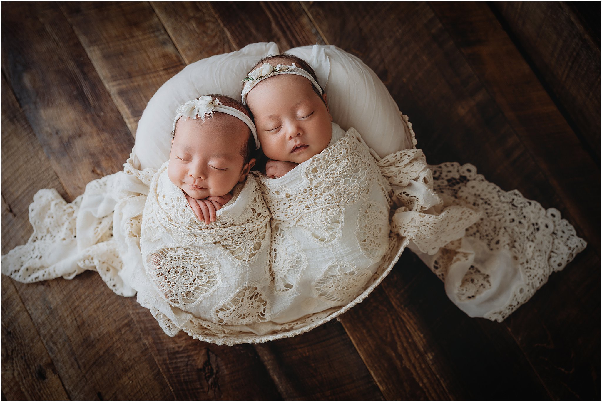 lace vintage newborn photography image - Indianapolis Twin Newborn Photography