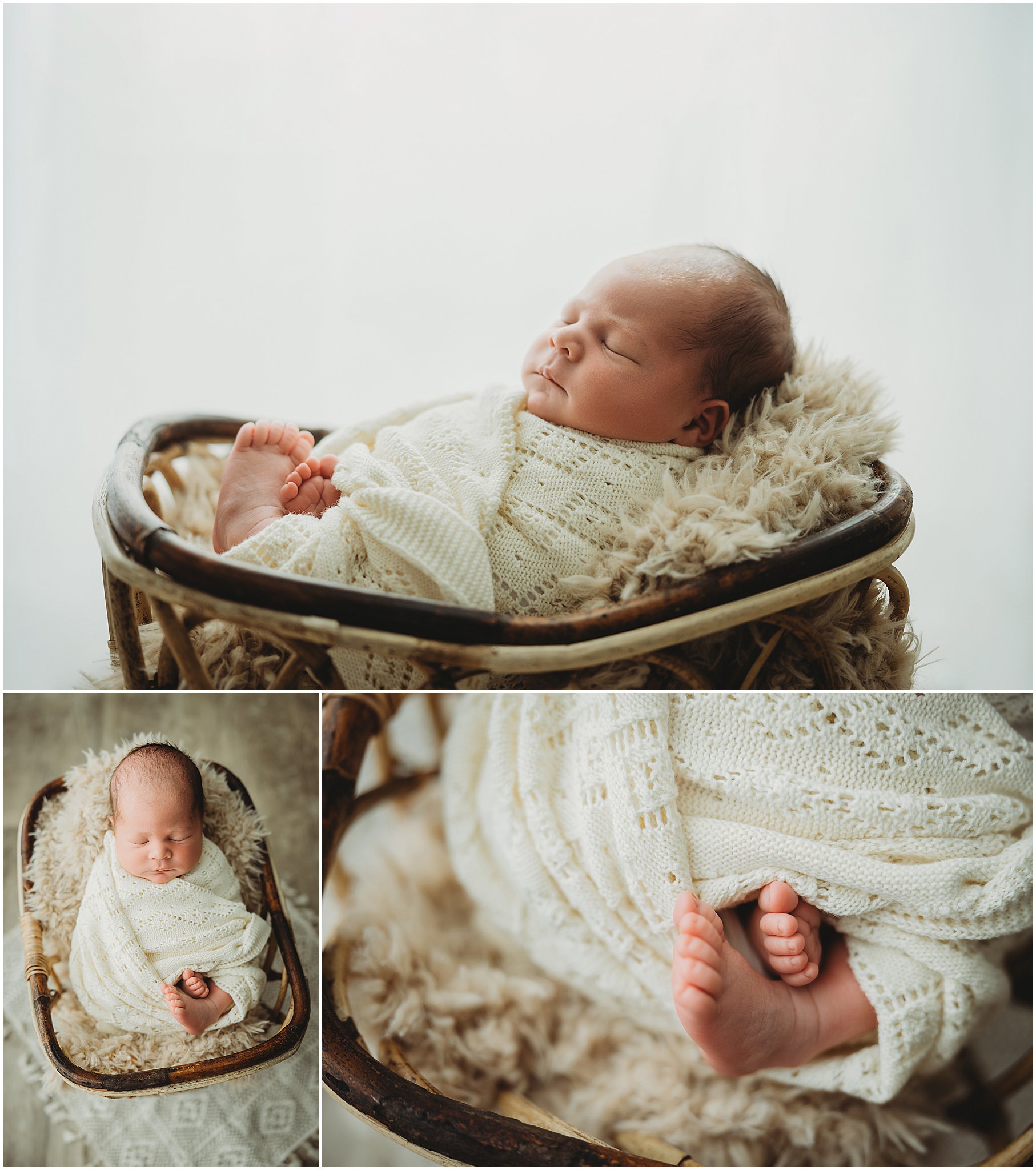 Close-up of baby wrapped in cream, highlighting Indianapolis newborn photography style.