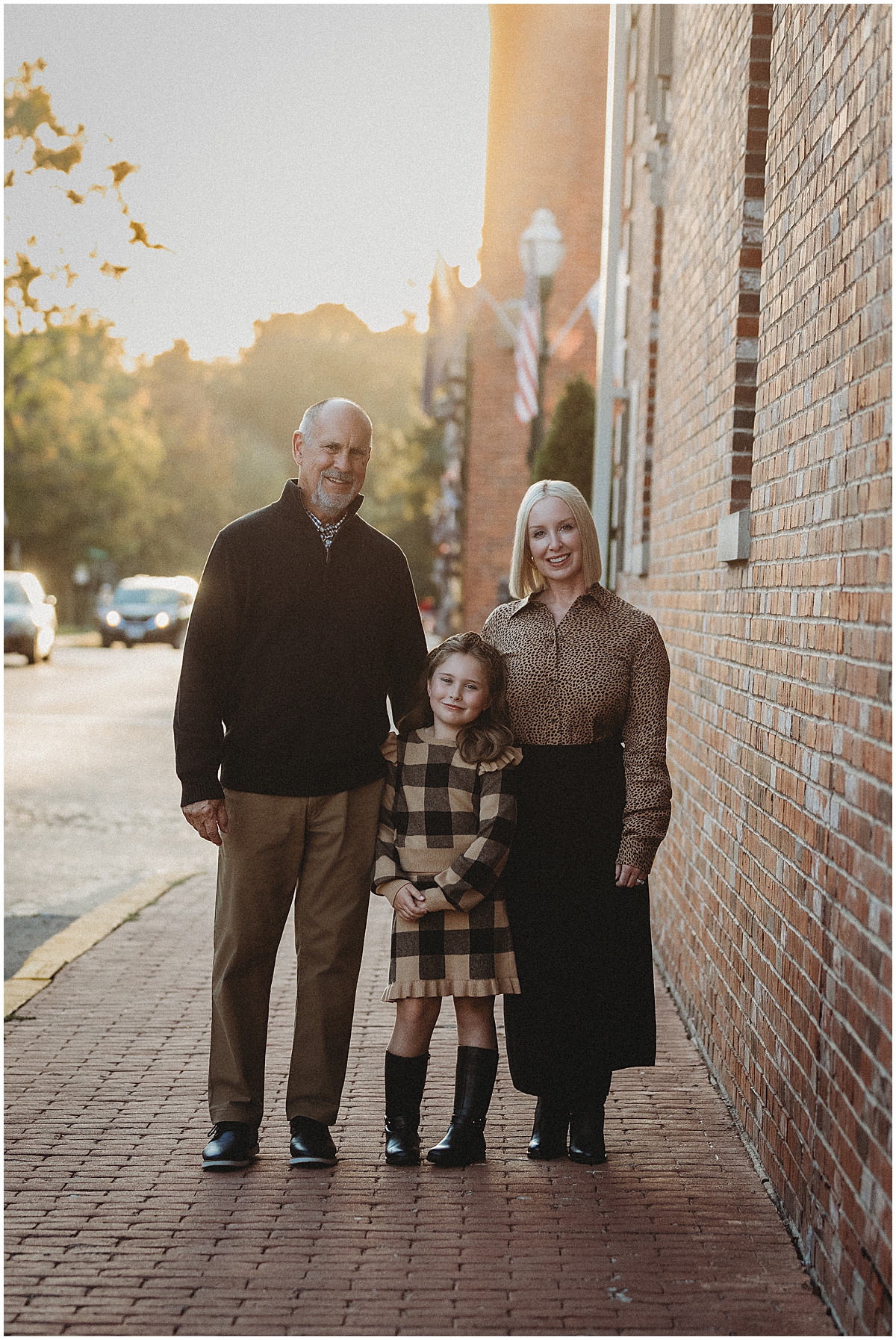 sunset family pictures in downtown Zionsville, IN