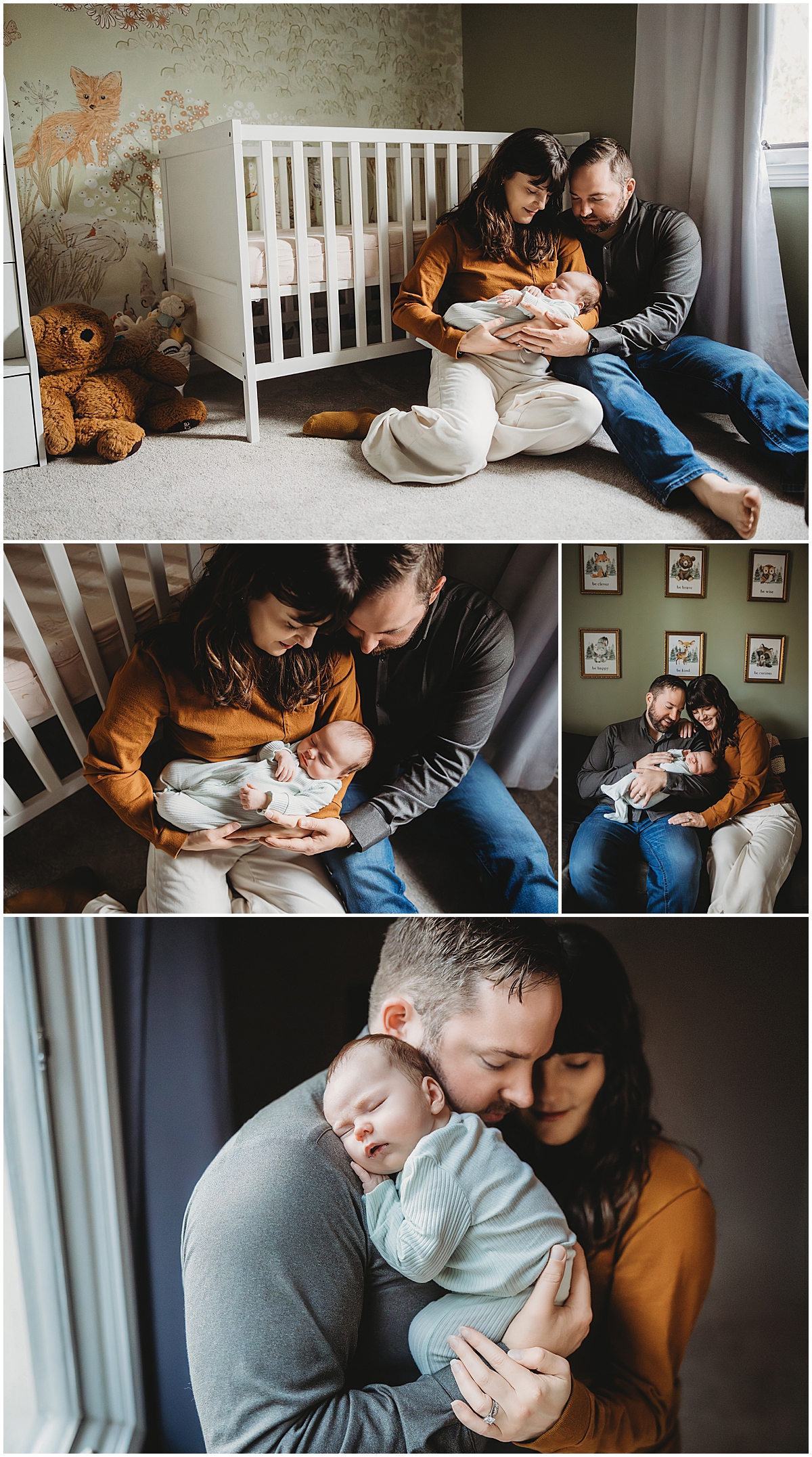 New parents holding their newborn on the couch during lifestyle session