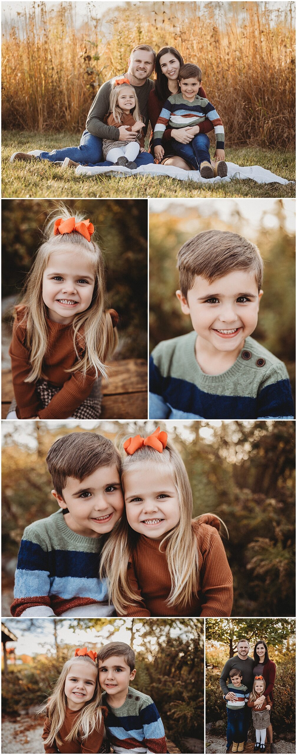 Sunset family pictures at Coxhall Gardens in Carmel, IN