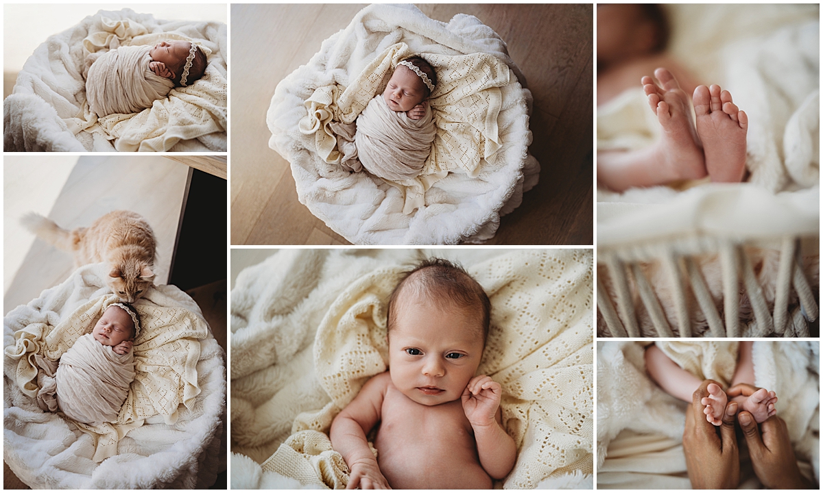 Zionsville newborn photography featuring baby wrapped in neutral tones