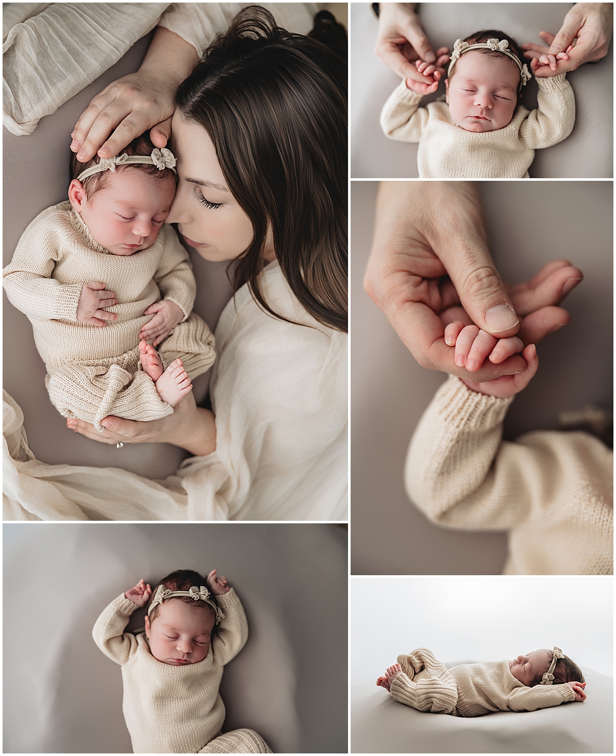 connection in newborn photograph on neutral backdrop