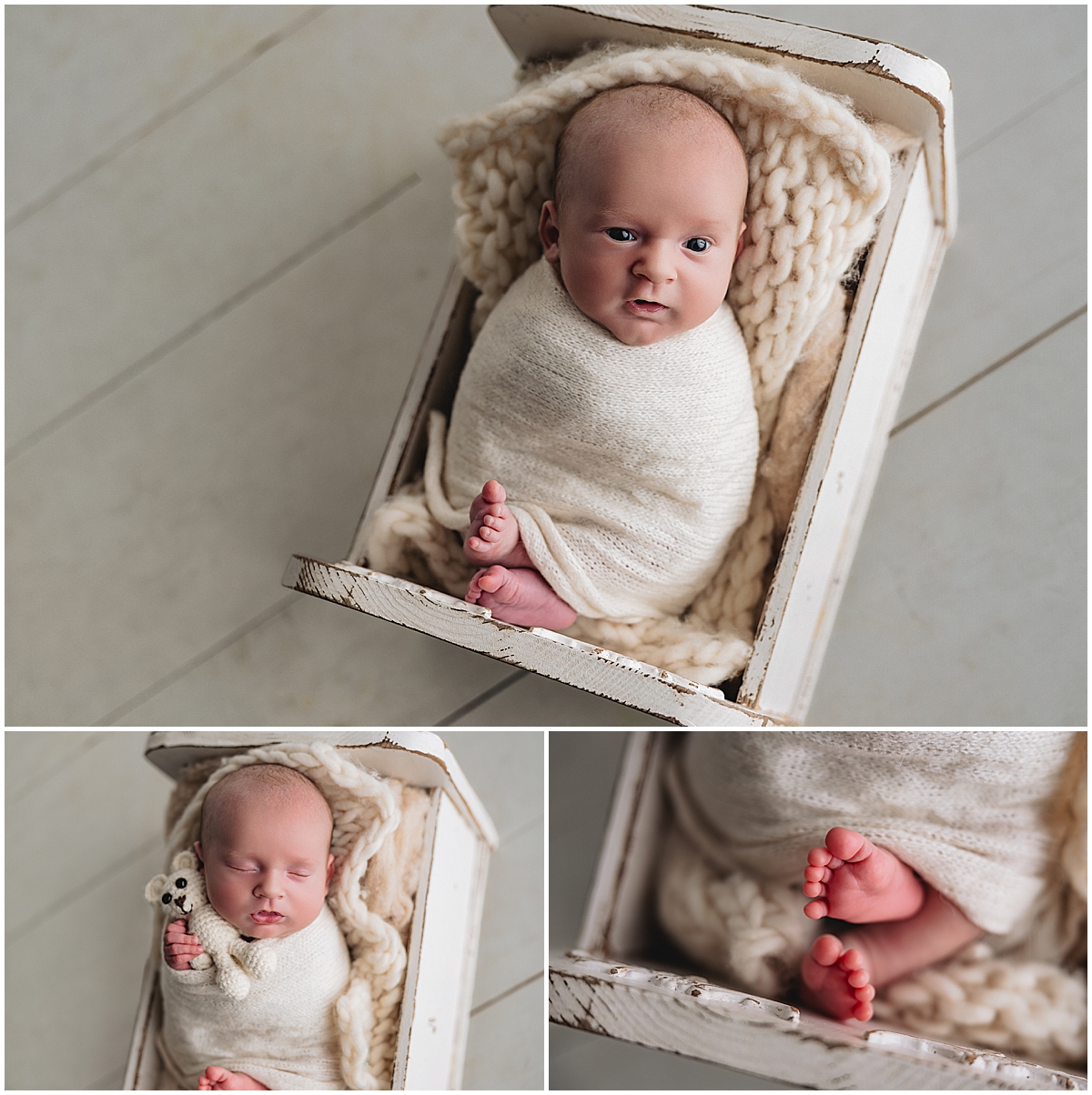 Awake newborn baby smiling during an Indianapolis newborn photography session